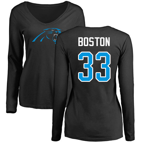 Carolina Panthers Black Women Tre Boston Name and Number Logo Slim Fit NFL Football #33 Long Sleeve T Shirt
